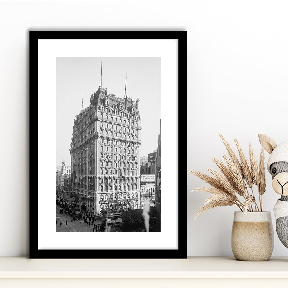New York Photography Knickerbocker Hotel Black and White Art Architecture Print, Framed Art Print White Border Wall Decor