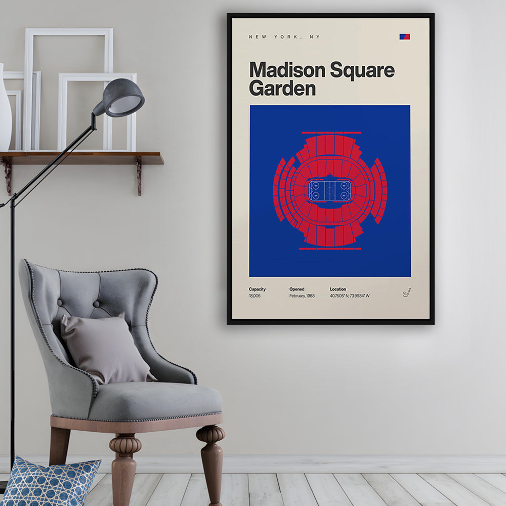 NY Rangers Stadium Print, Madison Square Garden Print, Man Cave Gift, Floating Framed Canvas Print Wall Art