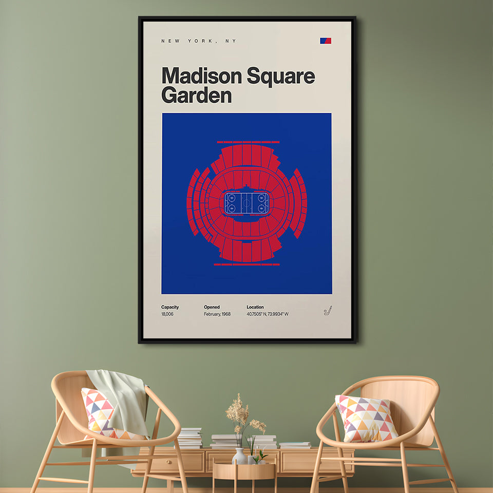 NY Rangers Stadium Print, Madison Square Garden Print, Man Cave Gift, Floating Framed Canvas Print Wall Art