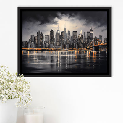 New York Skyline Acrylic Painting Black And White V1, Framed Canvas Painting, Framed Canvas Prints Wall Art Decor