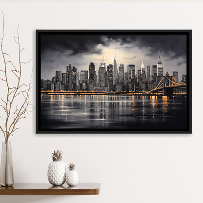 New York Skyline Acrylic Painting Black And White V1, Framed Canvas Painting, Framed Canvas Prints Wall Art Decor