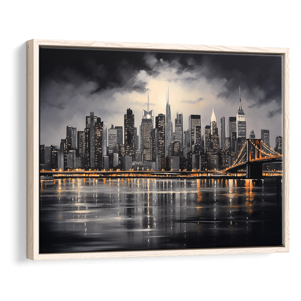 New York Skyline Acrylic Painting Black And White V1, Framed Canvas Painting, Framed Canvas Prints Wall Art Decor