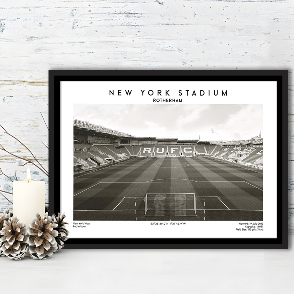 NY Stadium Rotherham Stadium Black And White, Classic Wall Art For Fans, Framed Canvas Print Wall Art