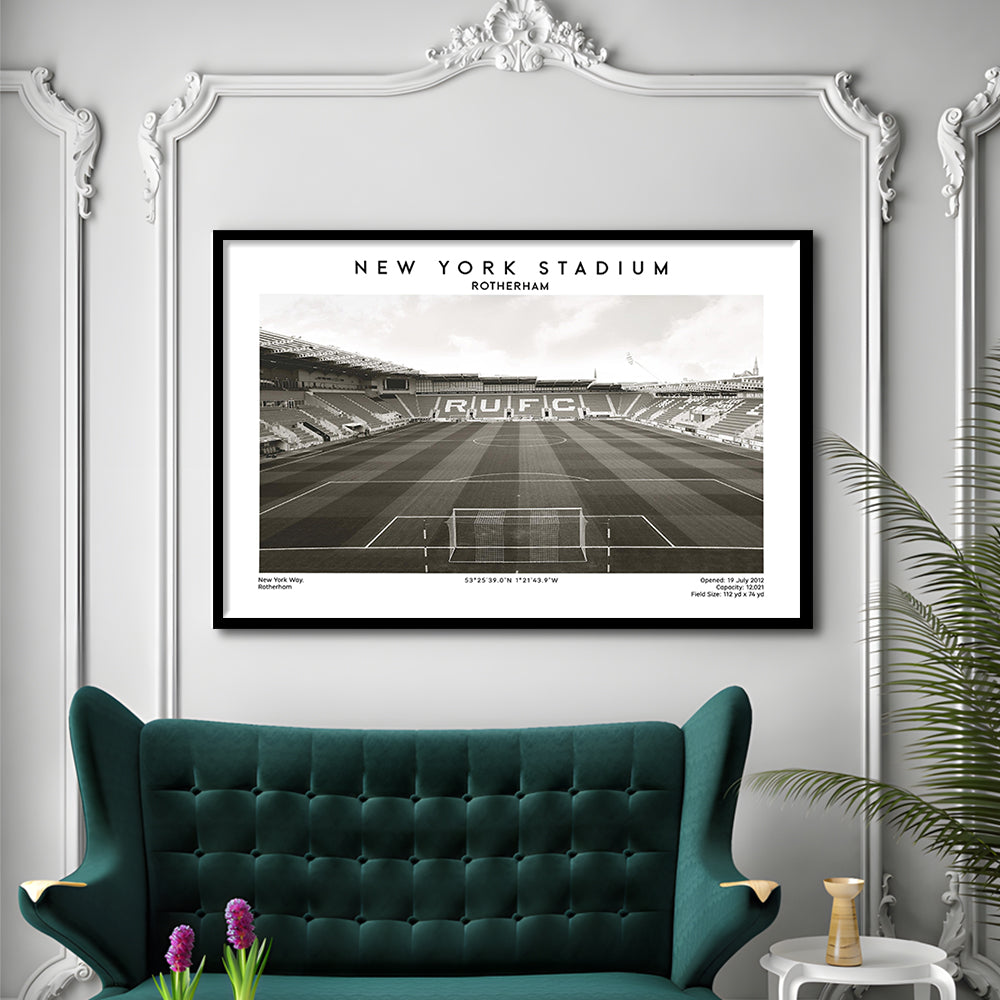 NY Stadium Rotherham Stadium Black And White, Classic Wall Art For Fans, Framed Art Print Wall Decor