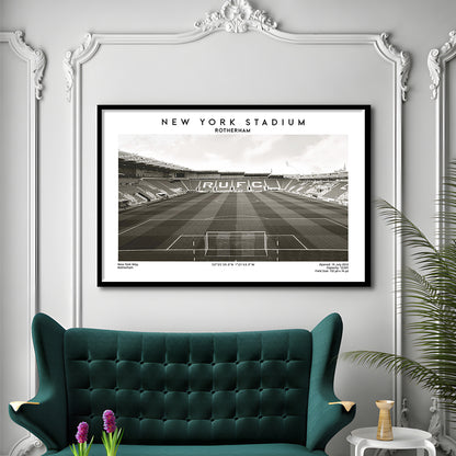 NY Stadium Rotherham Stadium Black And White, Classic Wall Art For Fans, Framed Art Print Wall Decor