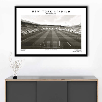 NY Stadium Rotherham Stadium Black And White, Classic Wall Art For Fans, Framed Art Print Wall Decor