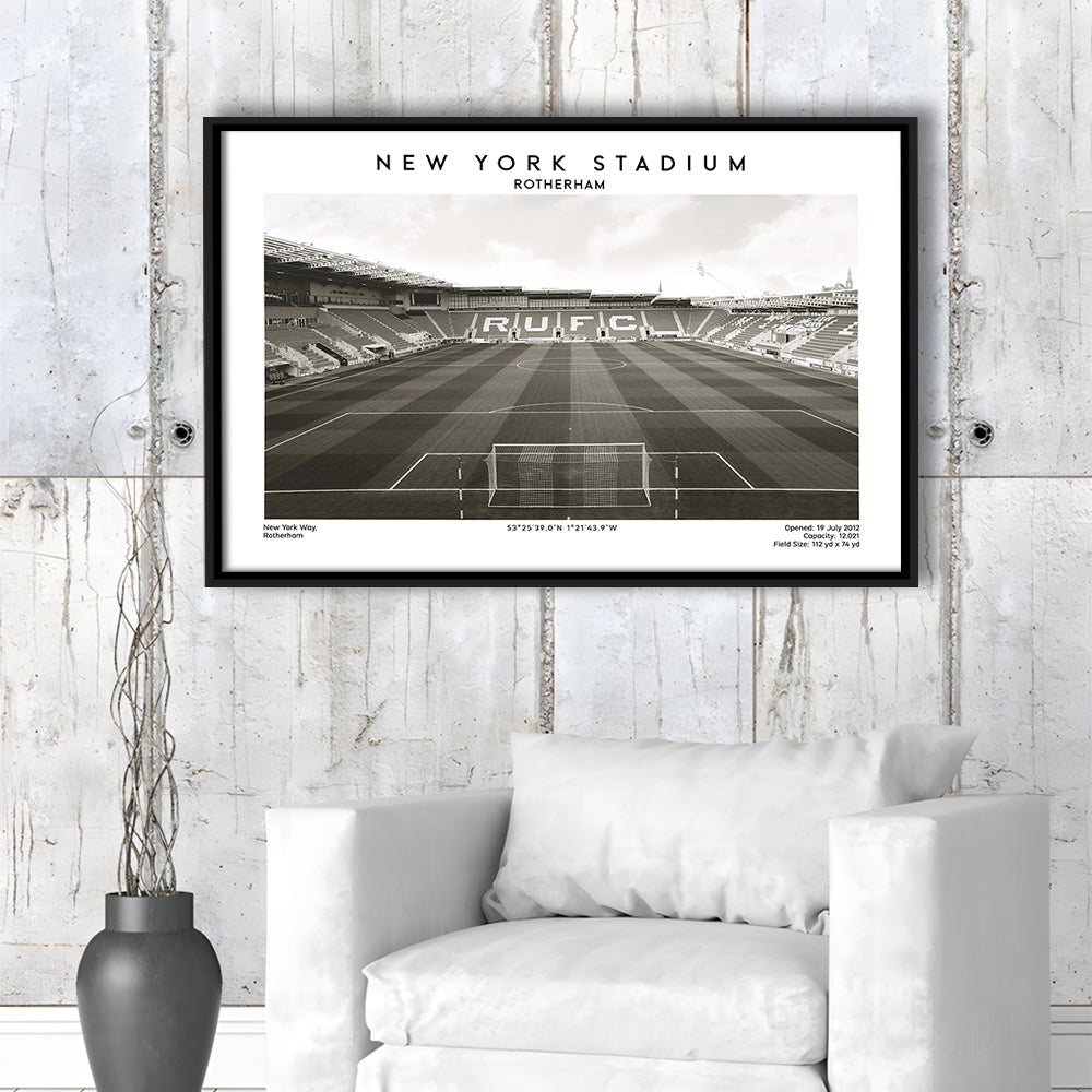 NY Stadium Rotherham Stadium Black And White, Classic Wall Art For Fans, Framed Canvas Print Wall Art