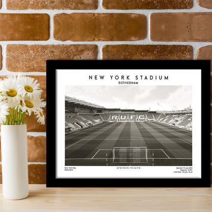 NY Stadium Rotherham Stadium Black And White, Classic Wall Art For Fans, Framed Art Print Wall Decor