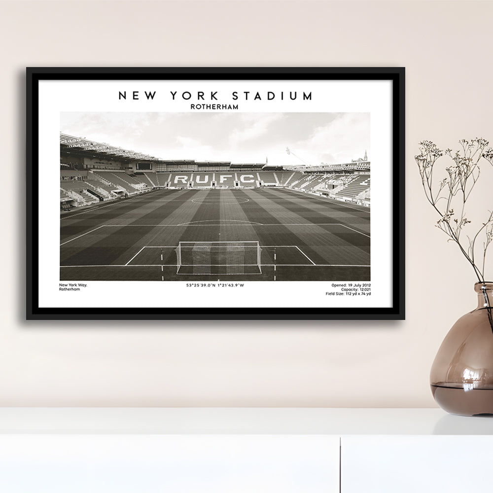 NY Stadium Rotherham Stadium Black And White, Classic Wall Art For Fans, Framed Canvas Print Wall Art