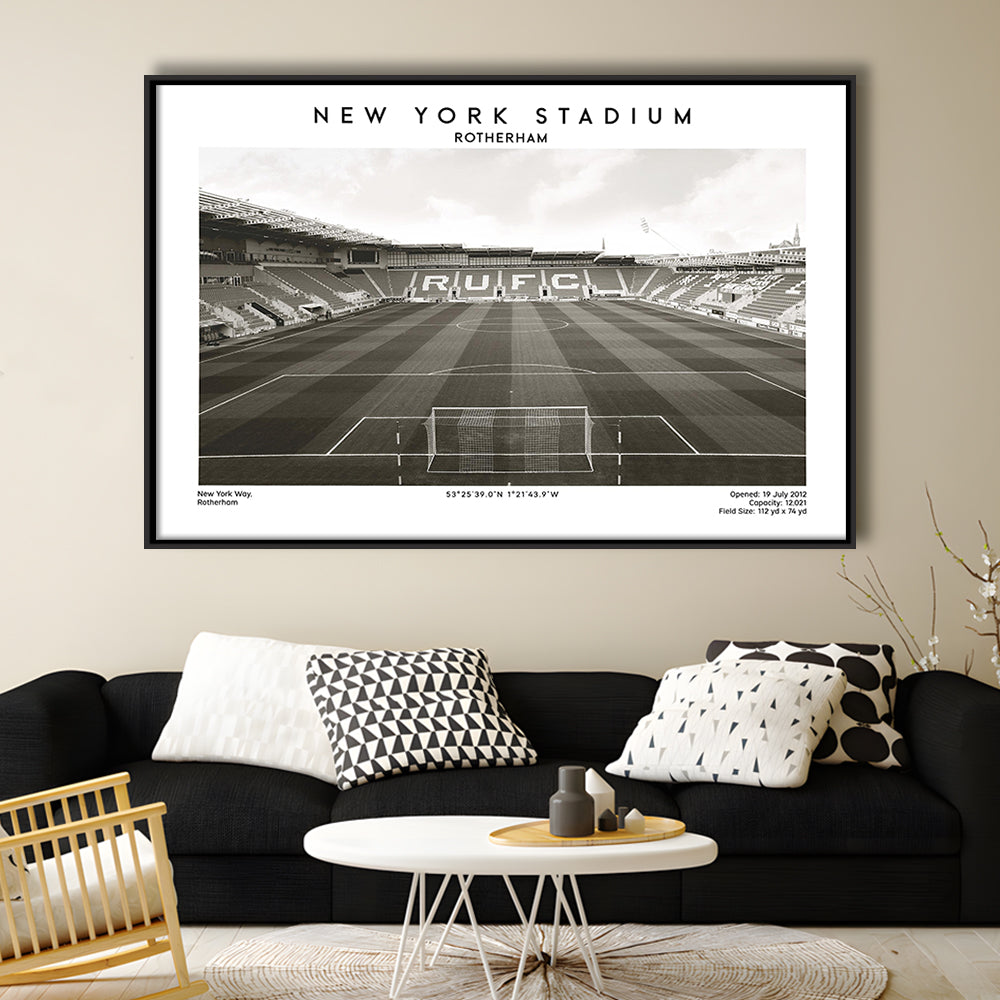 NY Stadium Rotherham Stadium Black And White, Classic Wall Art For Fans, Framed Canvas Print Wall Art