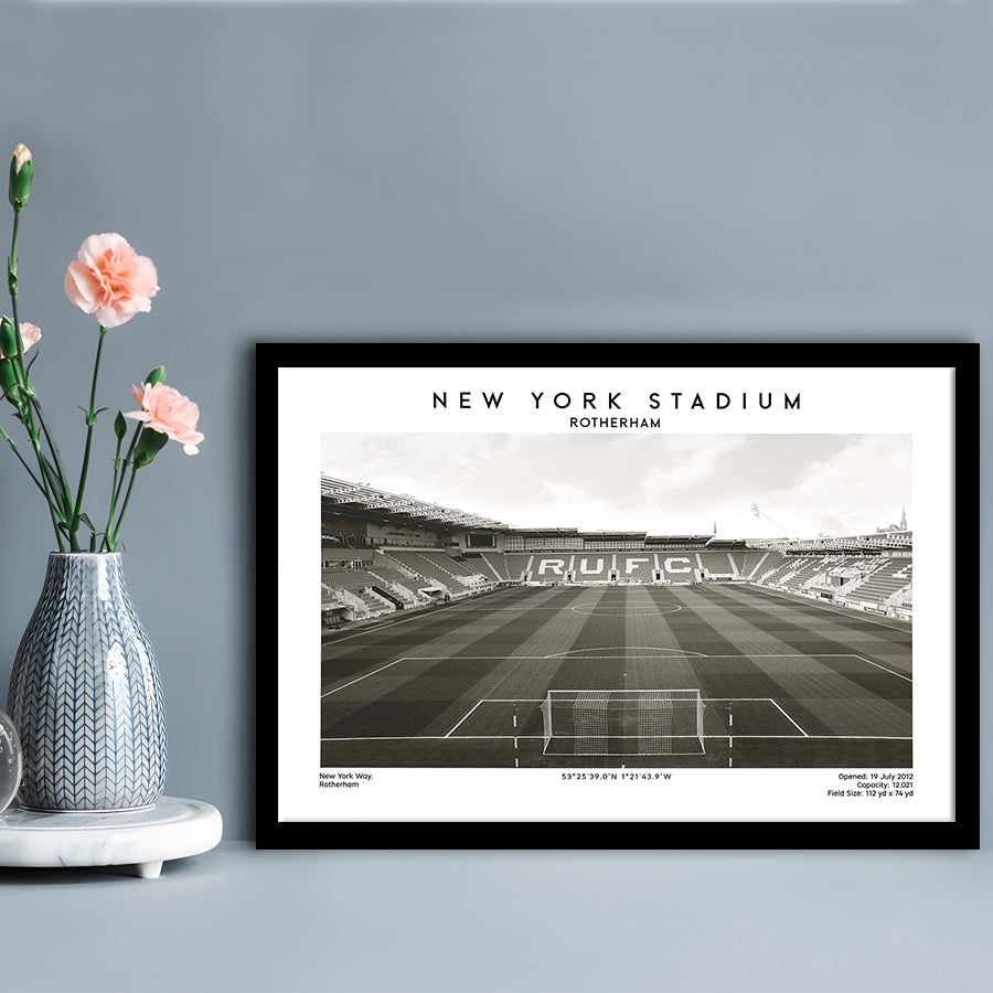 NY Stadium Rotherham Stadium Black And White, Classic Wall Art For Fans, Framed Art Print Wall Decor