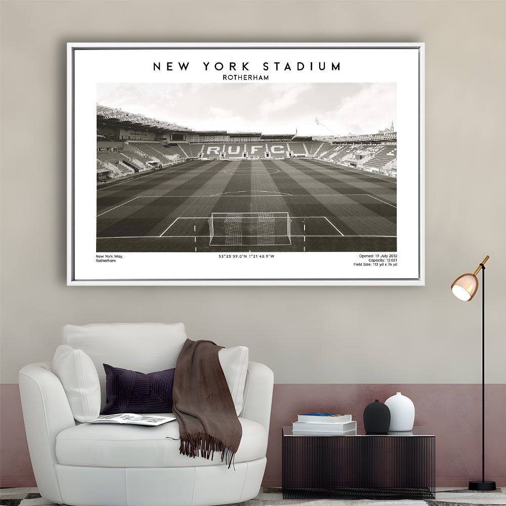 NY Stadium Rotherham Stadium Black And White, Classic Wall Art For Fans, Framed Canvas Print Wall Art