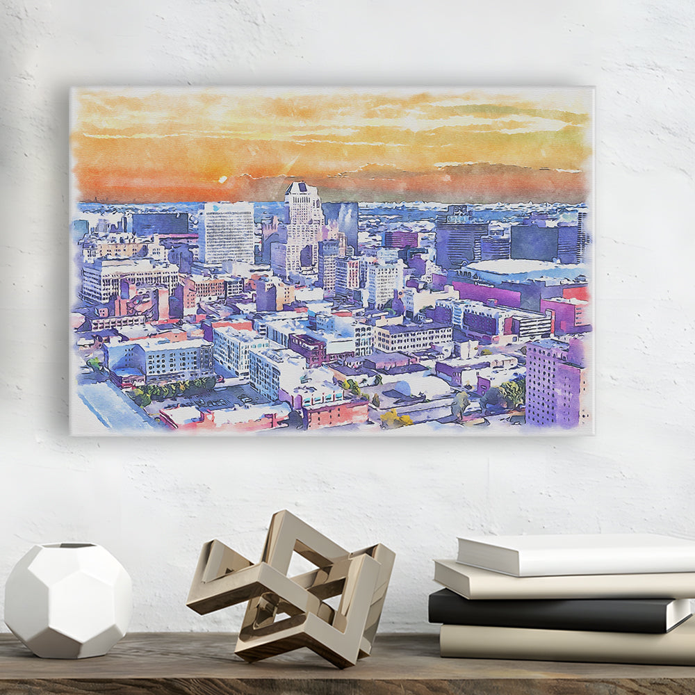 Newark Watercolor Painting Canvas, Newark New Jersey, Sport Art, Gifts for him, Canvas Print Wall Art