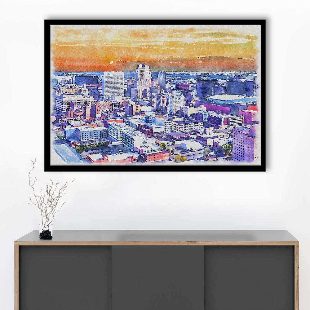Newark Watercolor Painting Canvas, Newark New Jersey, Sport Gift Art, Framed Art Print Wall Decor