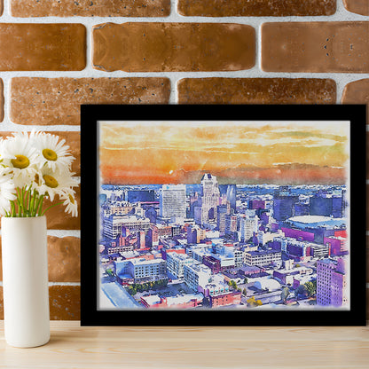 Newark Watercolor Painting Canvas, Newark New Jersey, Sport Gift Art, Framed Art Print Wall Decor