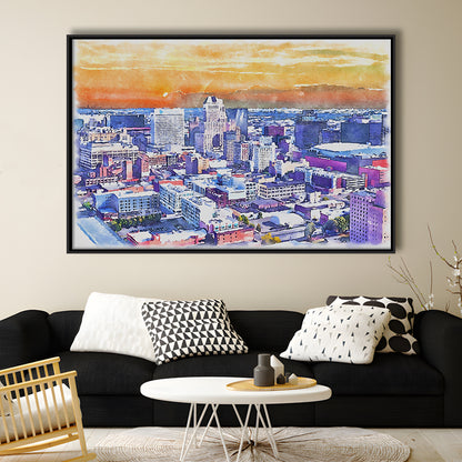 Newark Watercolor Painting Canvas, Newark New Jersey, Sport Gift Art, Framed Canvas Print Wall Art