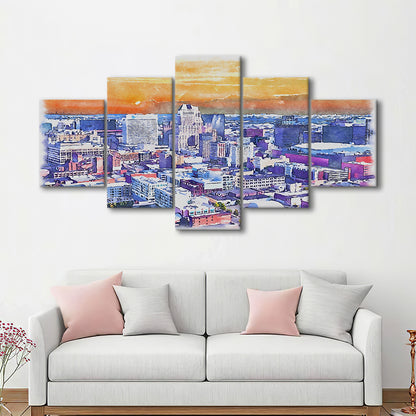 Newark Watercolor Painting Canvas, Newark New Jersey, Sport Art, Mixed 5 Panel, Canvas Print Wall Art