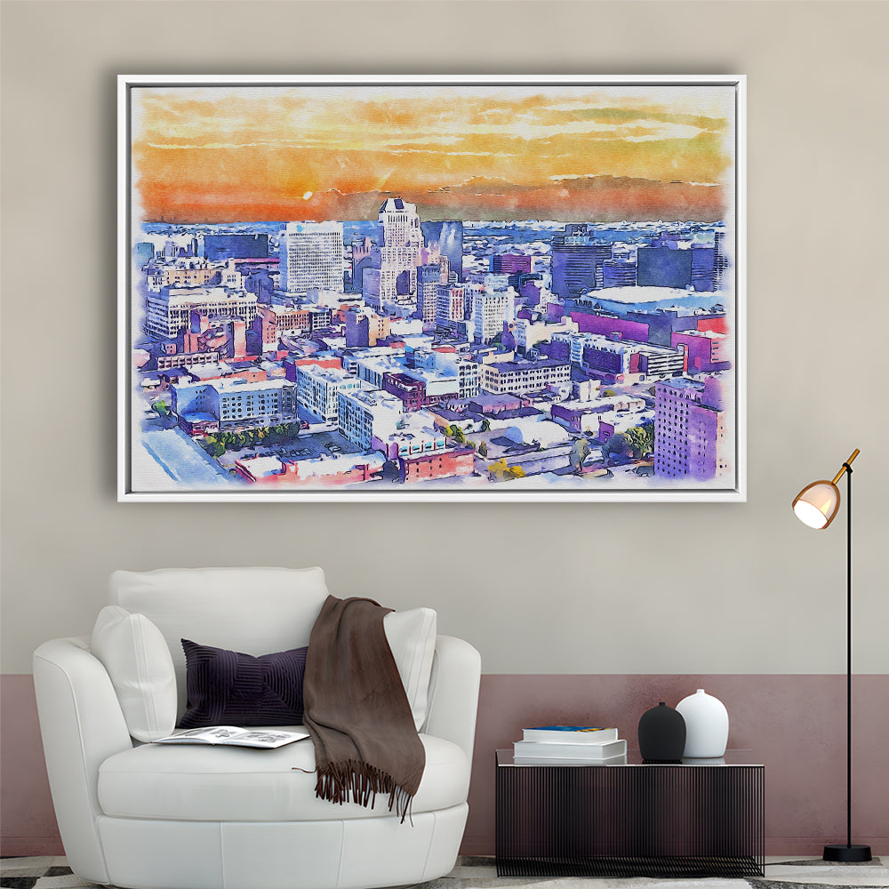 Newark Watercolor Painting Canvas, Newark New Jersey, Sport Gift Art, Framed Canvas Print Wall Art