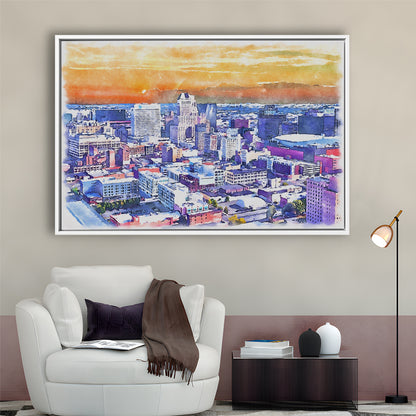 Newark Watercolor Painting Canvas, Newark New Jersey, Sport Gift Art, Framed Canvas Print Wall Art
