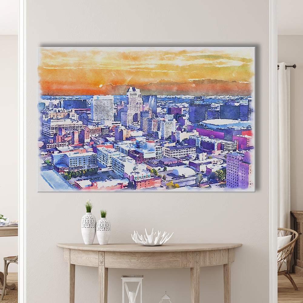 Newark Watercolor Painting Canvas, Newark New Jersey, Sport Art, Gifts for him, Canvas Print Wall Art