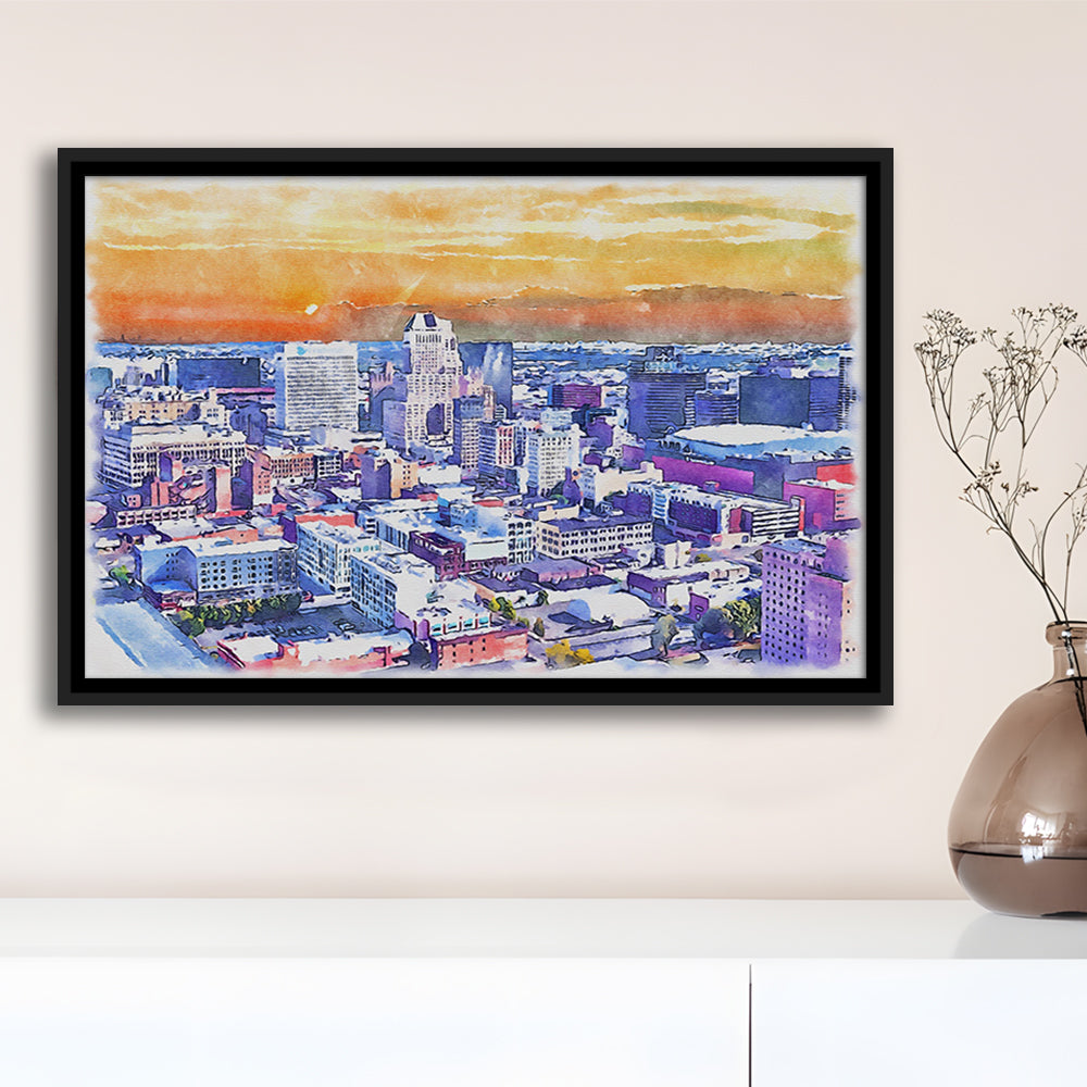 Newark Watercolor Painting Canvas, Newark New Jersey, Sport Gift Art, Framed Canvas Print Wall Art