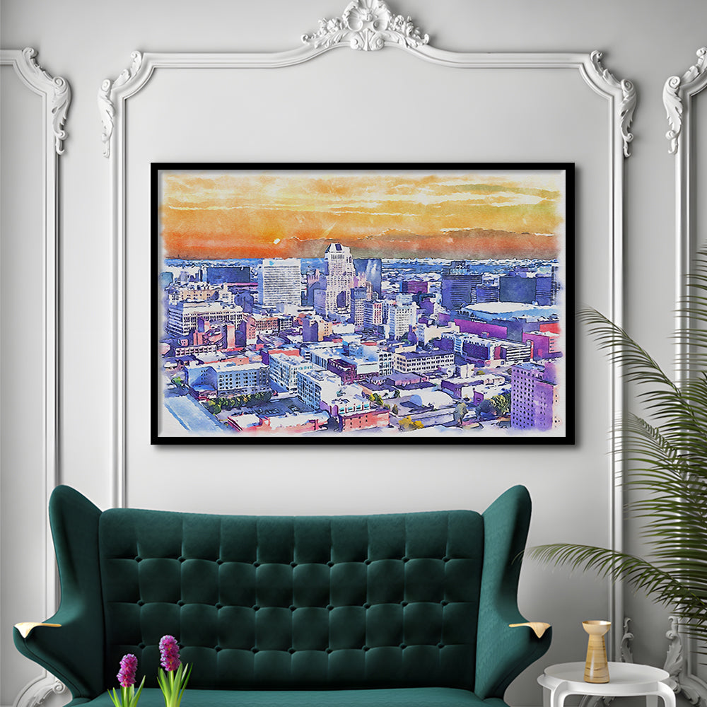 Newark Watercolor Painting Canvas, Newark New Jersey, Sport Gift Art, Framed Art Print Wall Decor