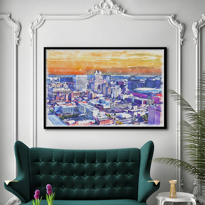 Newark Watercolor Painting Canvas, Newark New Jersey, Sport Gift Art, Framed Art Print Wall Decor