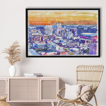 Newark Watercolor Painting Canvas, Newark New Jersey, Sport Gift Art, Framed Canvas Print Wall Art