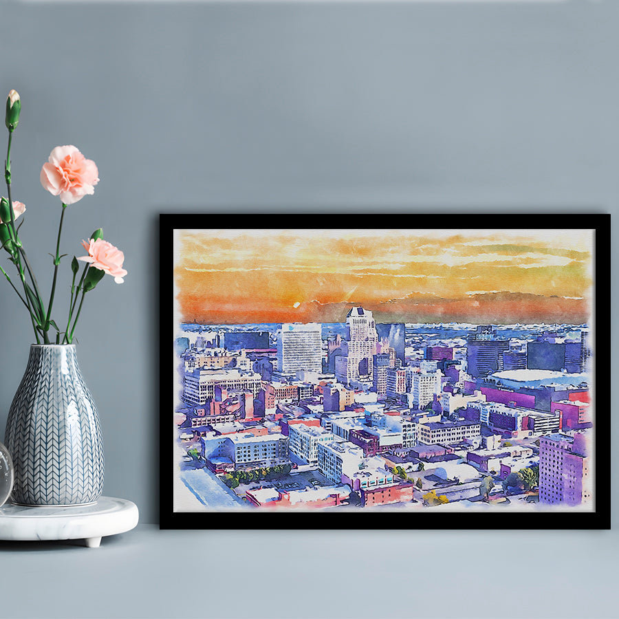 Newark Watercolor Painting Canvas, Newark New Jersey, Sport Gift Art, Framed Art Print Wall Decor