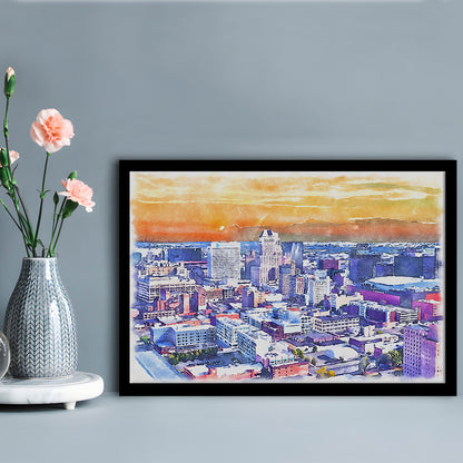Newark Watercolor Painting Canvas, Newark New Jersey, Sport Gift Art, Framed Art Print Wall Decor