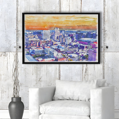 Newark Watercolor Painting Canvas, Newark New Jersey, Sport Gift Art, Framed Canvas Print Wall Art