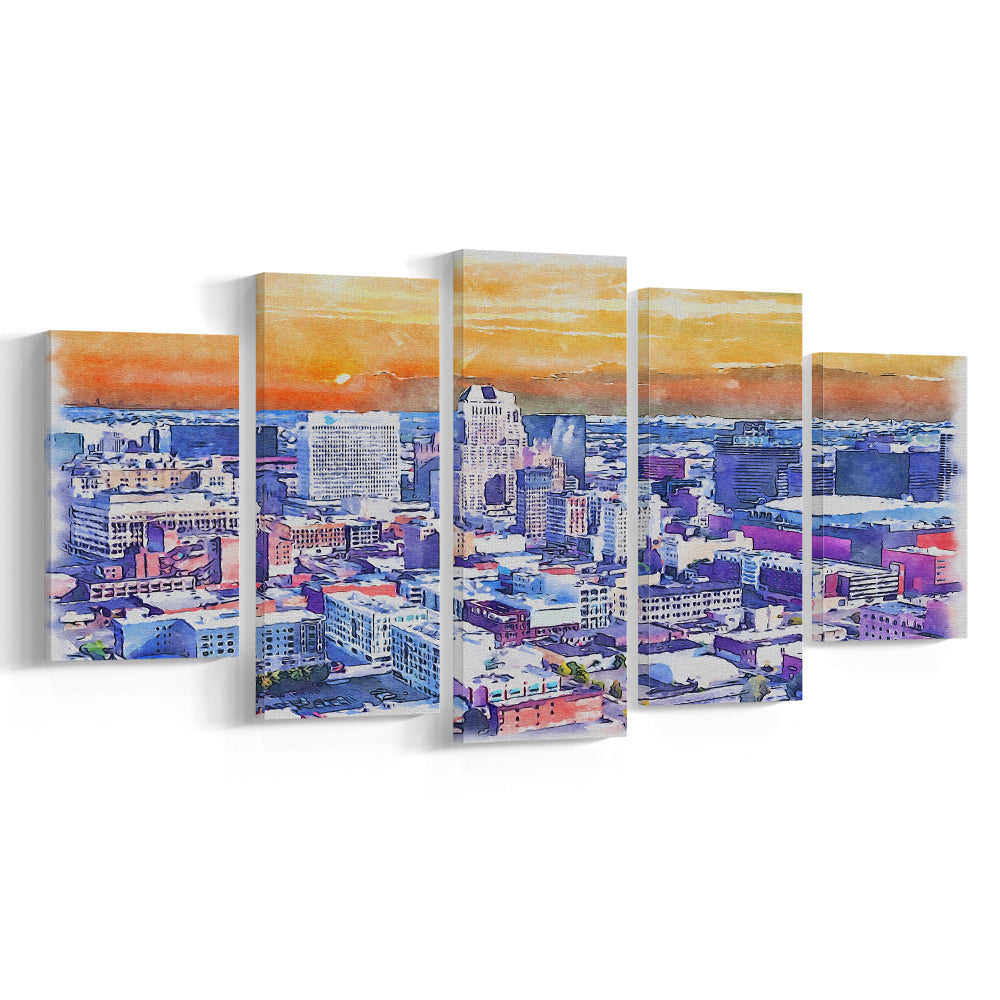Newark Watercolor Painting Canvas, Newark New Jersey, Sport Art, Mixed 5 Panel, Canvas Print Wall Art