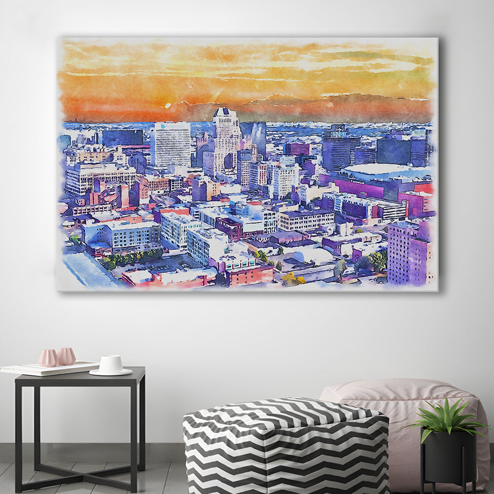 Newark Watercolor Painting Canvas, Newark New Jersey, Sport Art, Gifts for him, Canvas Print Wall Art
