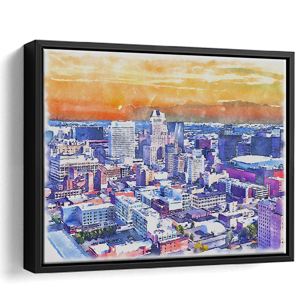 Newark Watercolor Painting Canvas, Newark New Jersey, Sport Gift Art, Framed Canvas Print Wall Art