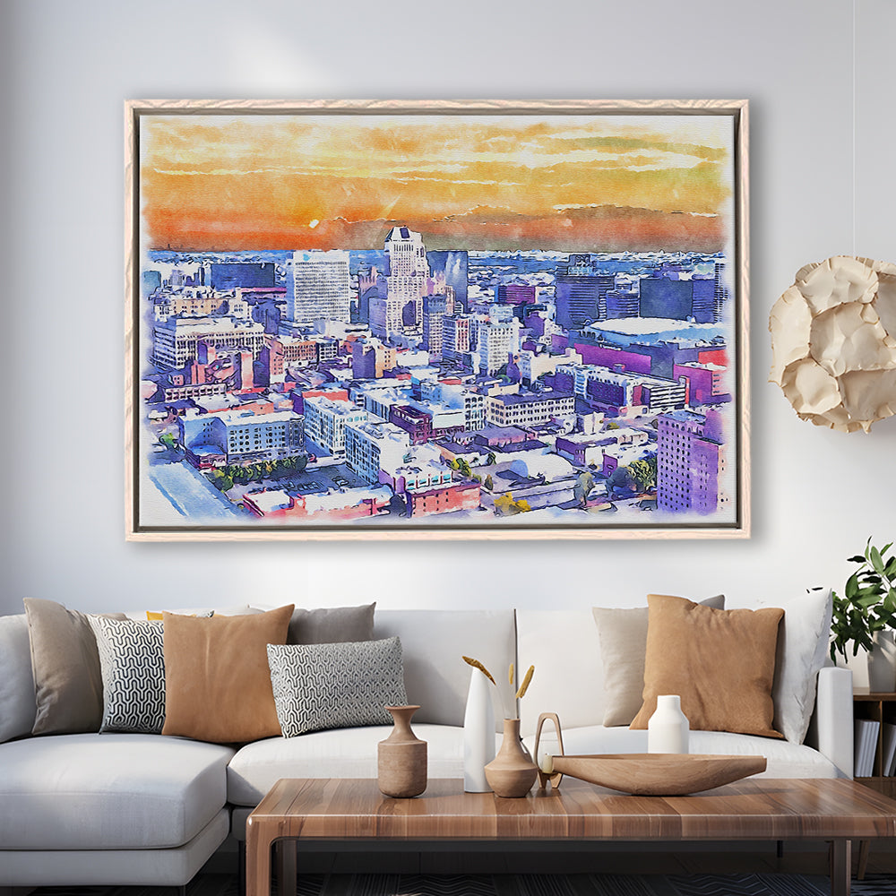 Newark Watercolor Painting Canvas, Newark New Jersey, Sport Gift Art, Framed Canvas Print Wall Art