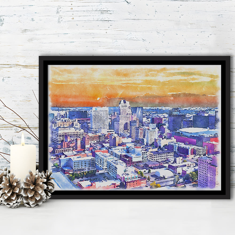 Newark Watercolor Painting Canvas, Newark New Jersey, Sport Gift Art, Framed Canvas Print Wall Art