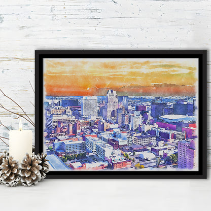 Newark Watercolor Painting Canvas, Newark New Jersey, Sport Gift Art, Framed Canvas Print Wall Art