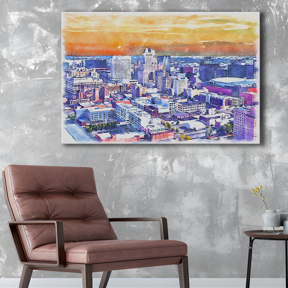 Newark Watercolor Painting Canvas, Newark New Jersey, Sport Art, Gifts for him, Canvas Print Wall Art