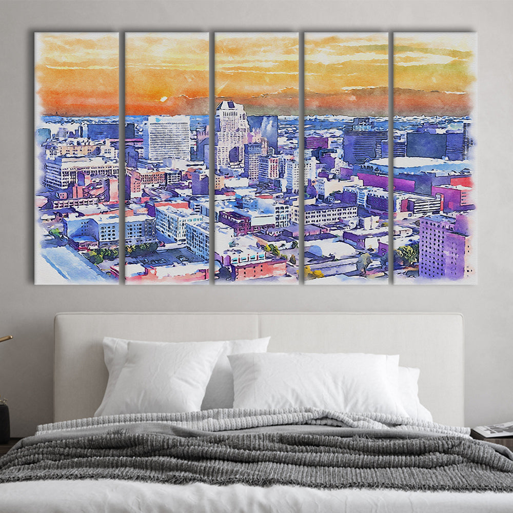 Newark Watercolor Painting Canvas, Newark New Jersey, Sport Art, Extra Large Canvas Print Wall Art