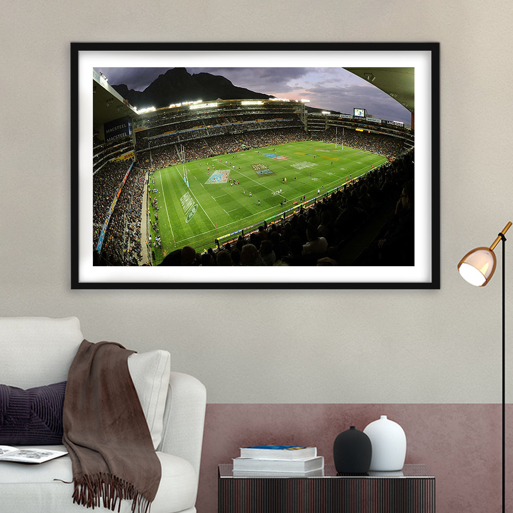 Newlands Rugby Stadium, Stadium Canvas, Sport Art, Gift for him, White Border Framed Art Print Wall Decor