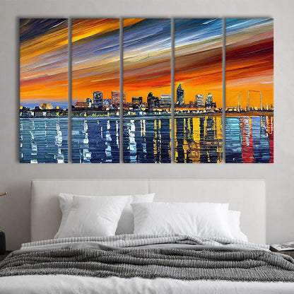 Newport News Virginia Skyline, Newport City Painting Wall Art, Sport Art, Extra Large Canvas Print Wall Art