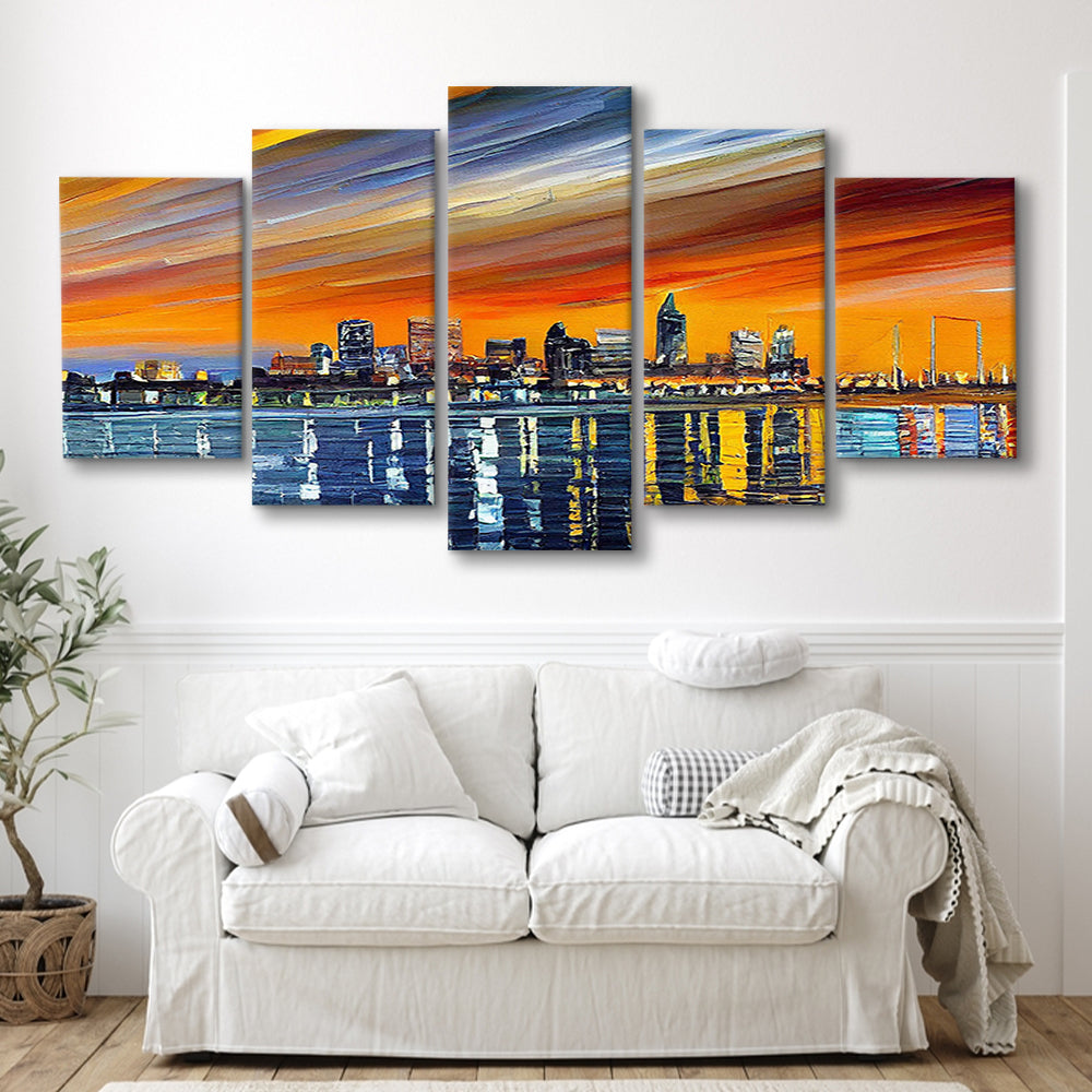 Newport News Virginia Skyline, Newport City Painting Wall Art, Sport Art, Mixed 5 Panel, Canvas Print Wall Art