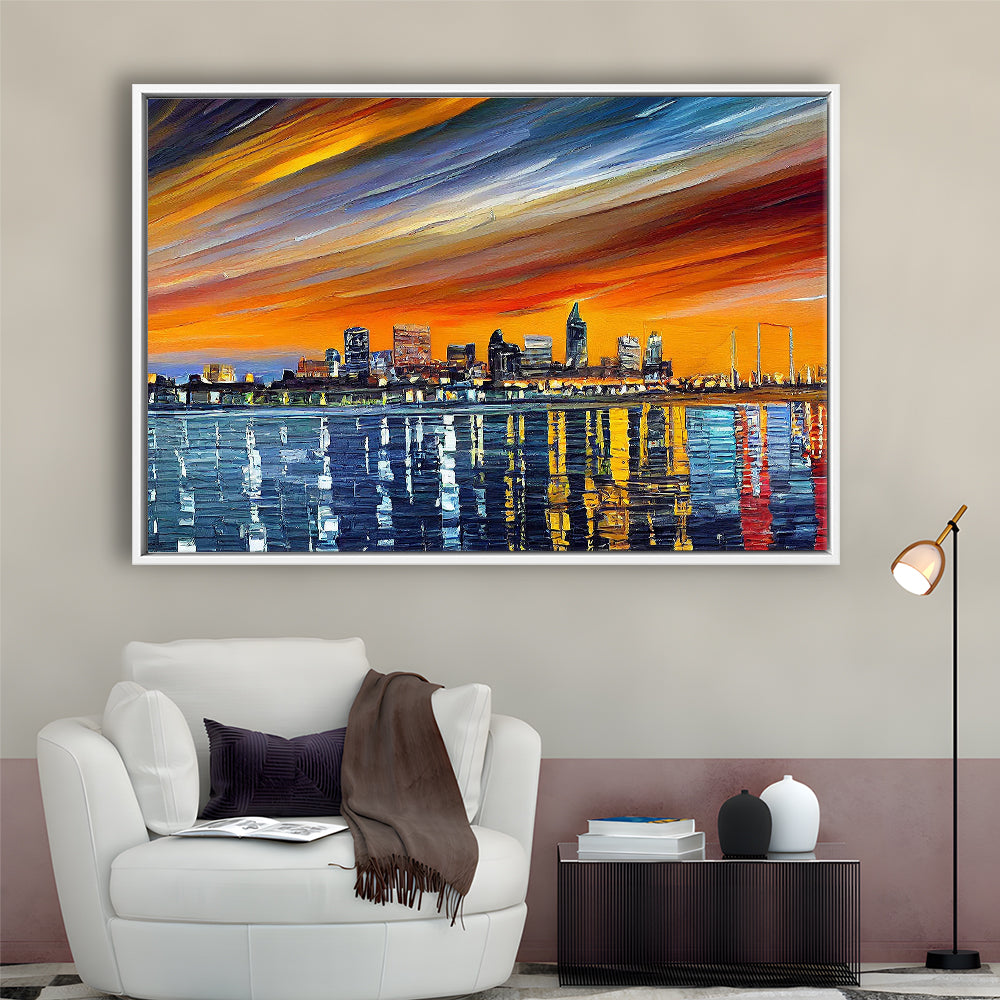 Newport News Virginia Skyline, Newport City Painting Wall Art, Sport Gift Art, Framed Canvas Print Wall Art