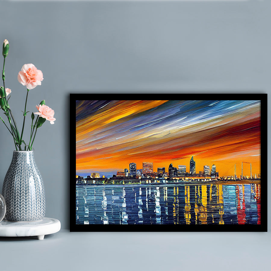 Newport News Virginia Skyline, Newport City Painting Wall Art, Sport Gift Art, Framed Art Print Wall Decor