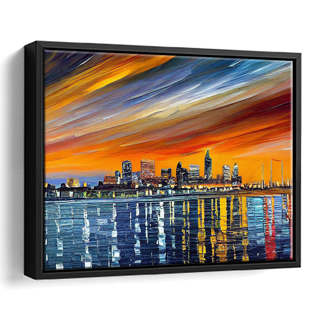 Newport News Virginia Skyline, Newport City Painting Wall Art, Sport Gift Art, Framed Canvas Print Wall Art