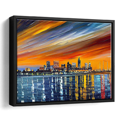 Newport News Virginia Skyline, Newport City Painting Wall Art, Sport Gift Art, Framed Canvas Print Wall Art