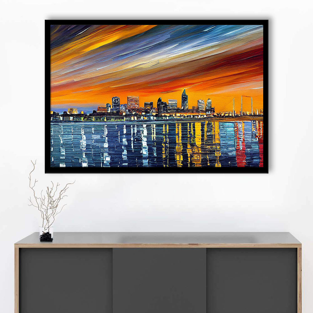 Newport News Virginia Skyline, Newport City Painting Wall Art, Sport Gift Art, Framed Art Print Wall Decor