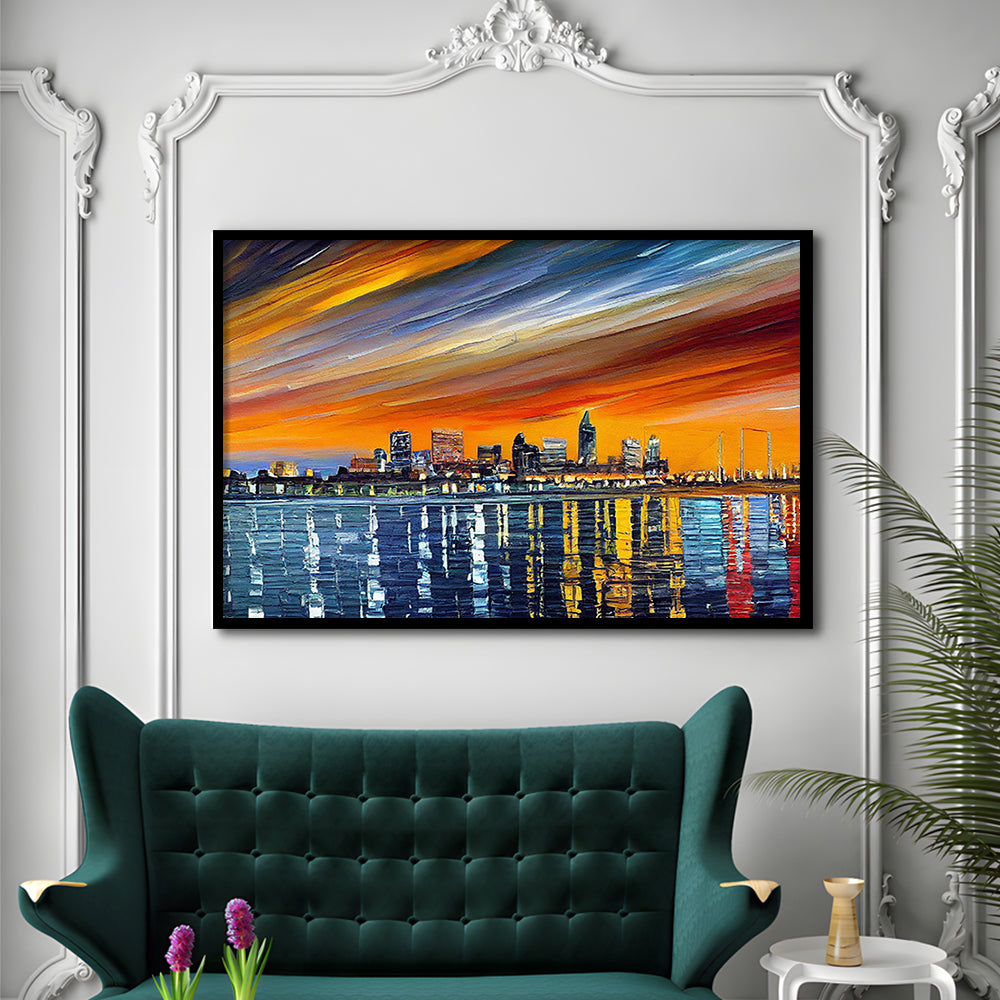Newport News Virginia Skyline, Newport City Painting Wall Art, Sport Gift Art, Framed Art Print Wall Decor
