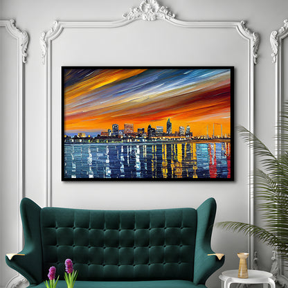 Newport News Virginia Skyline, Newport City Painting Wall Art, Sport Gift Art, Framed Art Print Wall Decor