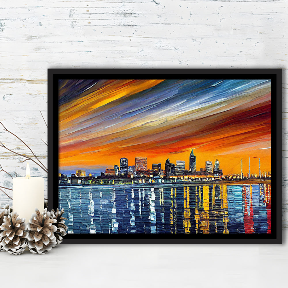 Newport News Virginia Skyline, Newport City Painting Wall Art, Sport Gift Art, Framed Canvas Print Wall Art